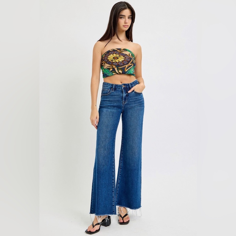 Tummy Control High Rise Dark Wash Wide Leg Jeans - Risen